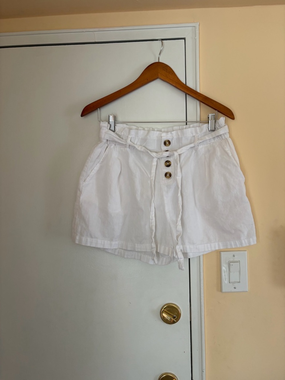 High-Waist White Tie-Front Shorts